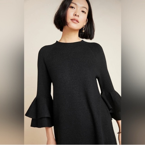 Anthropologie Claudette Ruffle Sleeve Dress XS Black - Picture 1 of 6